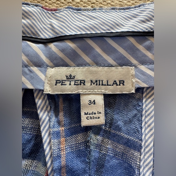 Peter Millar Seaside Madras blue plaid 100% linen shorts men’s 34 - Picture 3 of 4